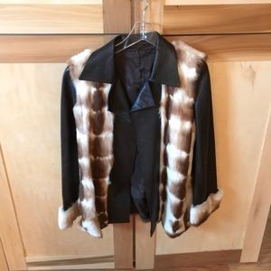Leather jacket with rabbit fur